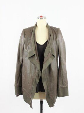MACKAGE Taupe Brown Lamb Leather Knit Trim Draped Biker Jacket, Size XS